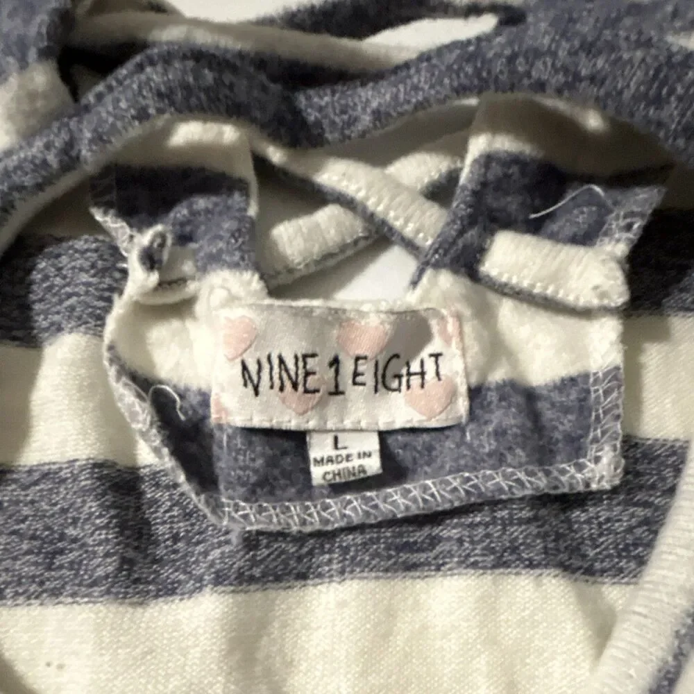 Nine 1 Eight Girl’s Blue/White Striped Long Sleeve Top: Size L